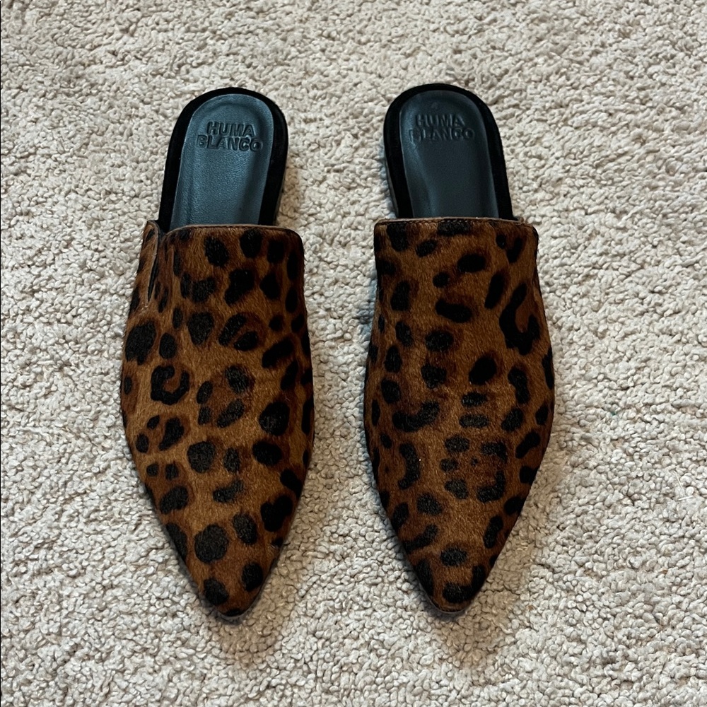 Huma Blanco Calf Hair Leopard Print Pointed Toe Mules